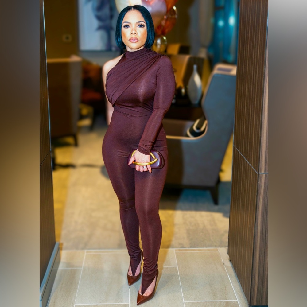 SHEIN Brown Turtleneck Jumpsuit Long Sleeves